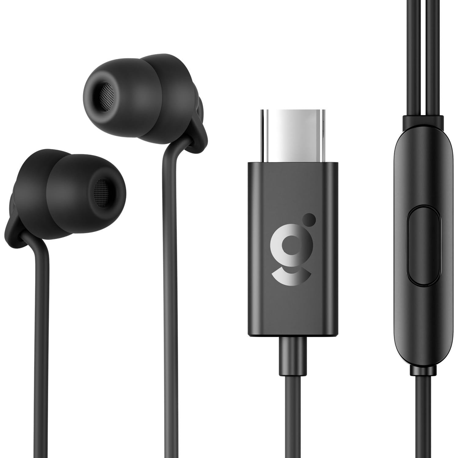 wegear USB C Headphones, in-Ear Sleeping Earbuds Ultra-Light Soft Silicone Tangle Free, Type-C Earphones with Mic & Button Controls for Sleeping on Side, Travel, Meditation & Relaxation