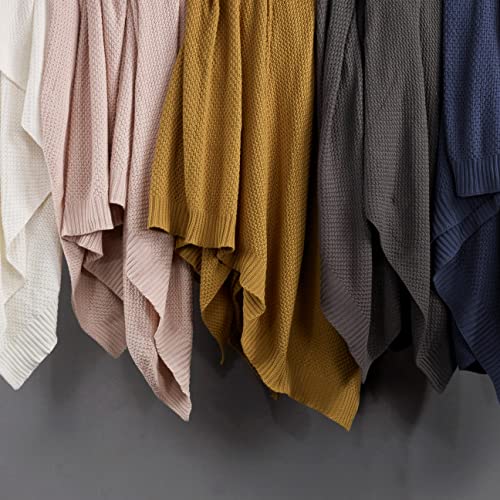 HiEnd Accents Cotton Cable Knit Blanket, 50x60 inch, Blush Solid Color, Modern Farmhouse Style, Soft Cozy Warm Luxury Throw