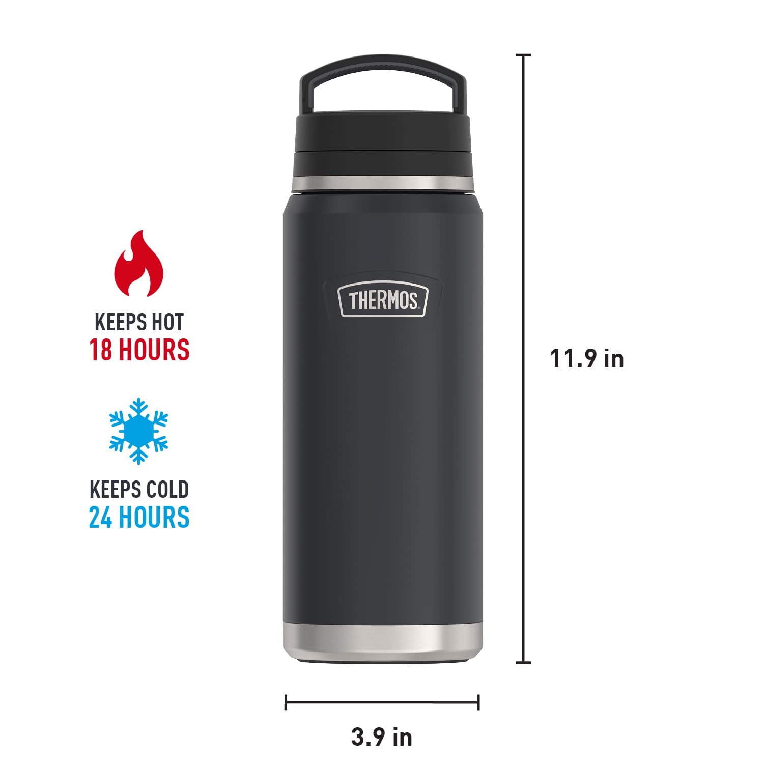 THERMOS ICON SERIES Stainless Steel Dual Temperature Beverage Bottle, 40 oz, Graphite