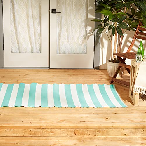 DII Outdoor Rug Collection Reversible Woven Polypropylene Plastic Straw Mat, 3x6-Feet, Aqua & White