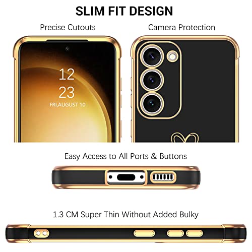 BENTOBEN for Samsung Galaxy S23 Case, Cute Heart Pattern Slim S23 Case, Soft Flexible Shockproof TPU Bumper Women Girl Non-Slip Lightweight Phone Cover Charging Case for Samsung S23 6.1" 2023, Black