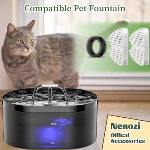 3 Pack Replacement Filters & 3 Pack Replacement Pre-Filter Sponges for 2.2L/74oz Automatic Pet Water Fountain Stainless Steel Cat Water Fountain Replacement Cat Drinking Fountain Filters