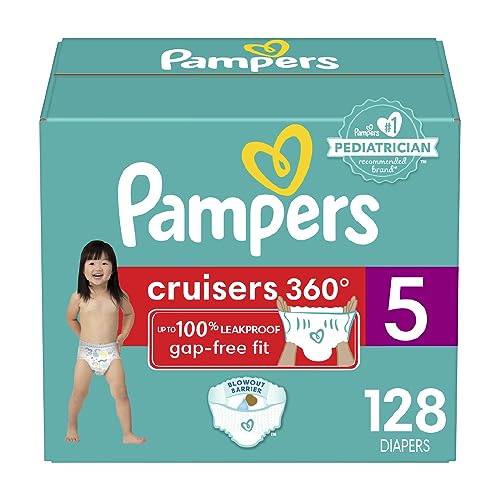 Pampers Cruisers 360 Diapers - Size 5, One Month Supply (128 Count), Pull-On Disposable Baby Diapers, Gap-Free Fit