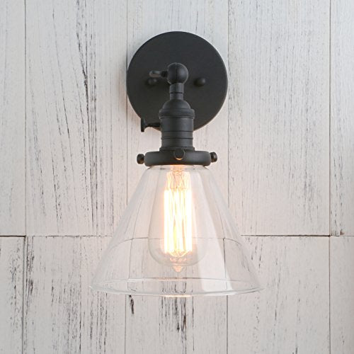 PERMO Single Sconce with Funnel Flared Glass Clear Glass Shade 1-Light Wall Sconce Wall Lamp (Chrome)