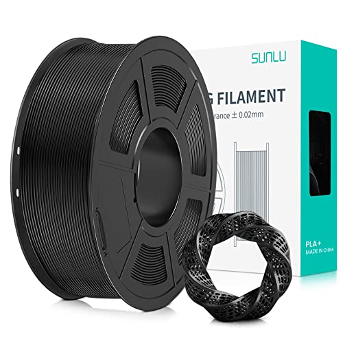 SUNLU 3D Printer Filament PLA Plus 1.75mm, Neatly Wound PLA+ Filament for Most FDM Printer, Dimensional Accuracy ± 0.02 mm, 1 kg Spool(2.2lbs), Black
