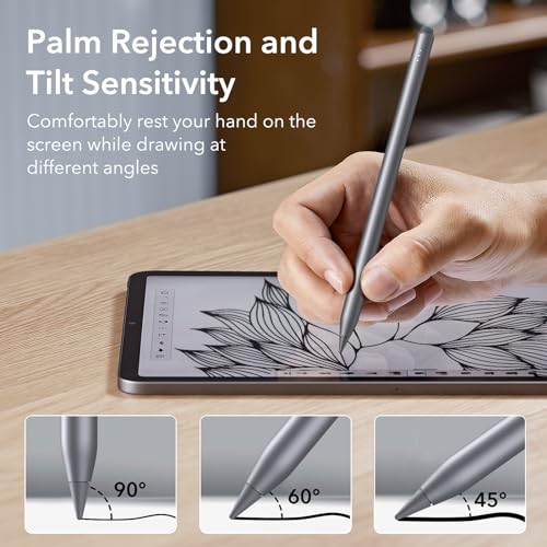 ESR Stylus Pen for iPad, Magnetic Wireless Charging iPad Pen, Digital Apple Pencil 2nd Gen with Tilt Sensitivity and Palm Rejection for iPad Pro 12.9/11, iPad Air 5/4, and iPad Mini 6, Dark Silver