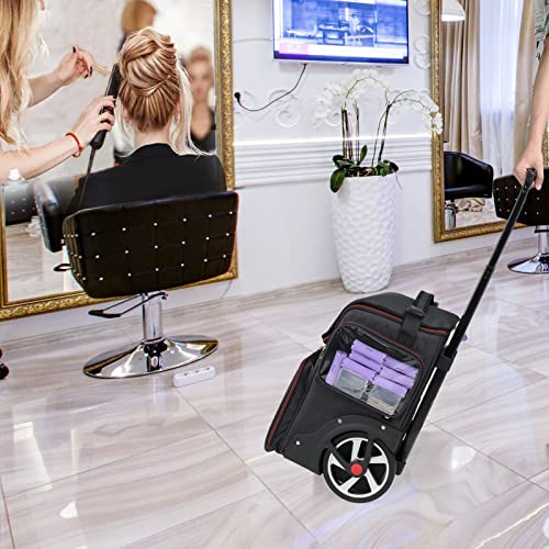 Large Makeup Train Case,Cosmetic Makeup Case for Hairstylist, Hairdresser Bag with Detachable Pouch,Heat Insulation and Anti-scalding Full layer for Hairdressing Tool Organizer Trolley with wheels