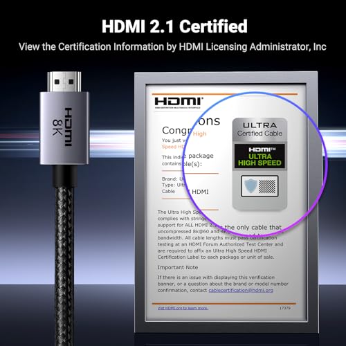 UGREEN 8K HDMI 2.1 Cable 48Gbps 1.6FT, Certified Ultra High Speed HDMI Cord Aluminum, 4K@240Hz 120Hz 10K 8K@60Hz, HDCP 2.2&2.3, eARC HDR 10 Dolby Compatible with PS5/Blu-ray/Roku TV/Switch/TV/Monitor