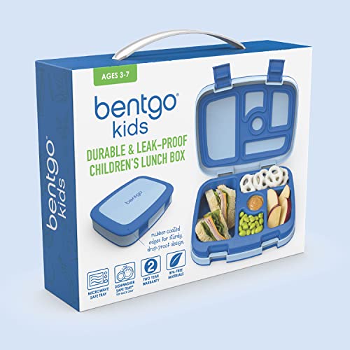 Bentgo Kids Bento-Style 5-Compartment Leak-Proof Lunch Box - Ideal Portion Sizes for Ages 3 to 7 - Durable, Drop-Proof, Dishwasher Safe, BPA-Free, & Made with Food-Safe Materials (Blue)