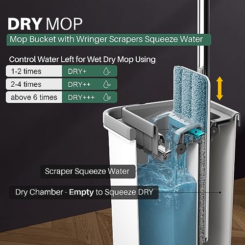 JOYMOOP Mop and Bucket with Wringer Set, Hands Free Flat Floor Mop and Bucket, 60" Mop with 3 Reusable Microfiber Pads, Wet and Dry Use, Floor Cleaning System