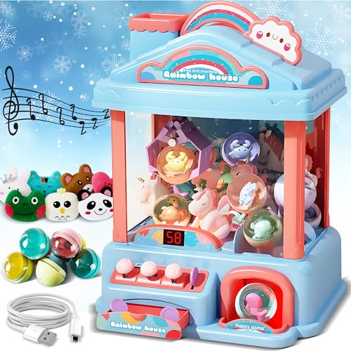 ROHSCE Mini Claw Machine for Kids | Electric Vending Machine Toy Arcade Game Toy with Mini Prizes, Candy Claw Machine Toys Adjustable Sound and Music, Birthday Gifts for Girls