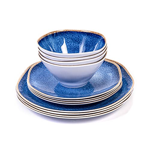 Prepara 12 Piece Melamine Dinnerware Set, Blue Ceramic