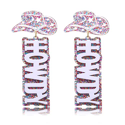 Western Earrings for Women HOWDYHat Drop Dangle Earrings Glitter HOWDY Letter Dangling Earrings Rodeo Nashville Country Concert Outfits for Women (Colored HOWDY earrings)