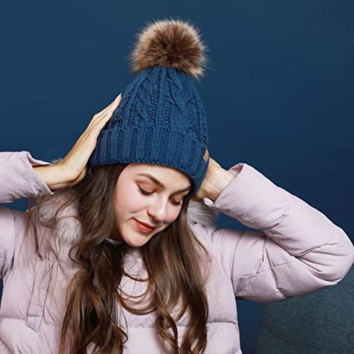 REDESS Women Winter Pompom Beanie Hat with Warm Fleece Lined, Thick Slouchy Snow Knit Skull Ski Cap
