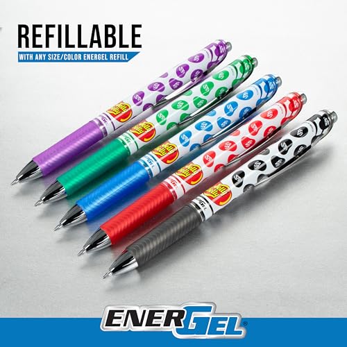 Pentel EnerGel RTX Retractable Liquid Gel Pen, Jelly Belly Limited Edition, 0.7mm tip, Assorted colors, Pack of 5 pens, (BL77PF5M-JB)