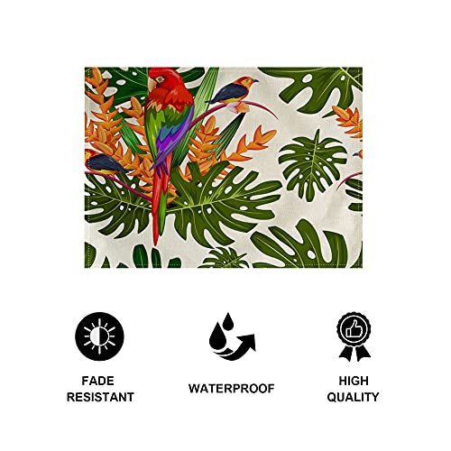 Tropical Leaves Table Mats Set of 4 Parrot &Red Flower &Monstera Palm Patter Placemats Waterproof Heat Resistant Washable Non-Slip Place Mats for Dinner Room Kitchen Decor Table 12”×16” (Red)