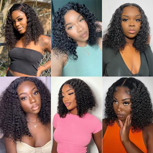 Domiso Wear and Go Glueless Wigs Deep Wave Bob Human Hair Lace Wigs Pre Cut No Glue for Black Women Pre Plucked Hairline 12 Inch