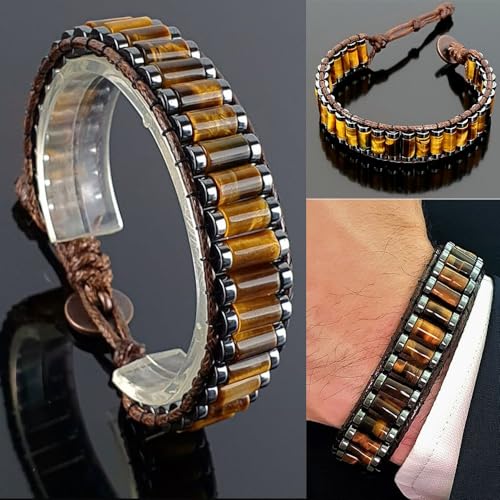 KSQS Healing Stone Chakra Wrap Bracelet for Women, Hematite Energy Bead Protection Bracelet for Anxiety and Stress, Jasper Leather Cuff Bracelet(#5)