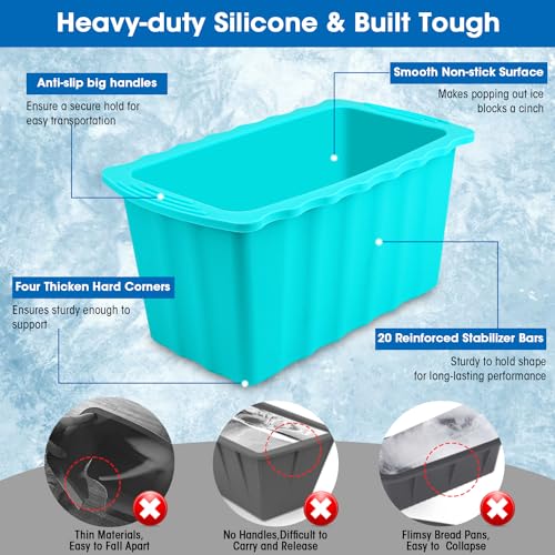 Extra Large Ice Block Molds-3LB Extra Thick Large Silicone Ice Cube Molds Reusable Giant Ice Cube Bricks Maker Molds Big Ice Cube Tray for Coolers &Ice Bath Tub Cold Plunge Water Chiller Accessories