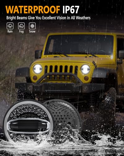 BICYACO 7 Inch LED Halo Headlights with Turn Signal Amber White DRL Compatible with Jeep Wrangler JK JKU 2007-2017 DOT Headlamp