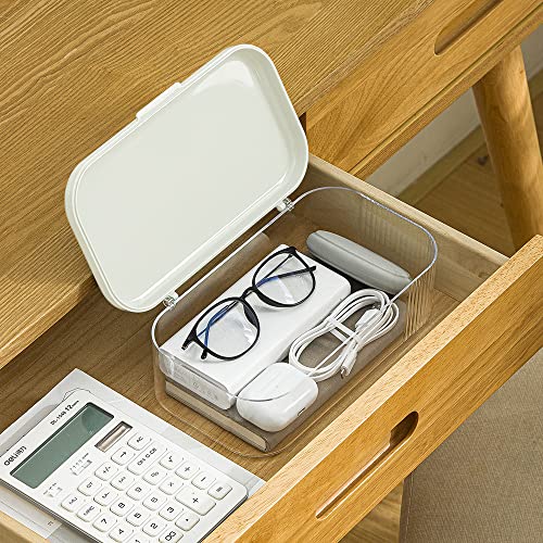 Poeland Small Stackable Storage Organizer Box with Lid for Office Supplies, Cosmetics, Tea Bags, Medicines and Daily Supplies 2Pack