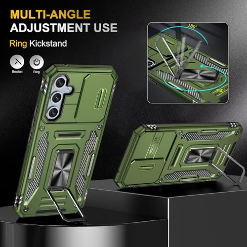 KOBBRAN for Samung Galaxy S23 FE Case with Slide Camera Cover Ring Kickstand Military Grade Shockproof Case Armor Heavy Duty for Galaxy S23 FE Phone Case (Black)
