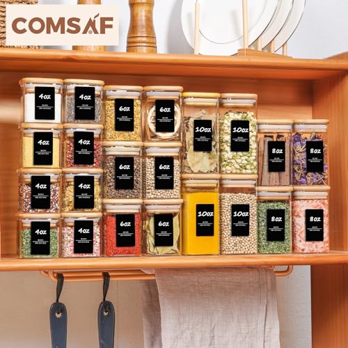 ComSaf Spice Jar with Bamboo Lid Sample Set, Glass Spice Jars Sample Sack, include 4oz, 6oz, 8oz, 10oz Square Seasoning Jars, Perfect for figuring out the ideal size.