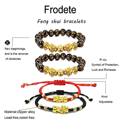 4 Pcs Feng Shui Good Luck Bracelet, Black Obsidian Bracelets for Men Women Pixiu Dragon Bracelet Attract Wealth Money Feng Shui Jewelry