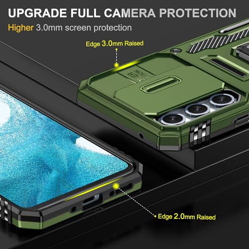 KOBBRAN for Samung Galaxy S23 FE Case with Slide Camera Cover Ring Kickstand Military Grade Shockproof Case Armor Heavy Duty for Galaxy S23 FE Phone Case (Black)
