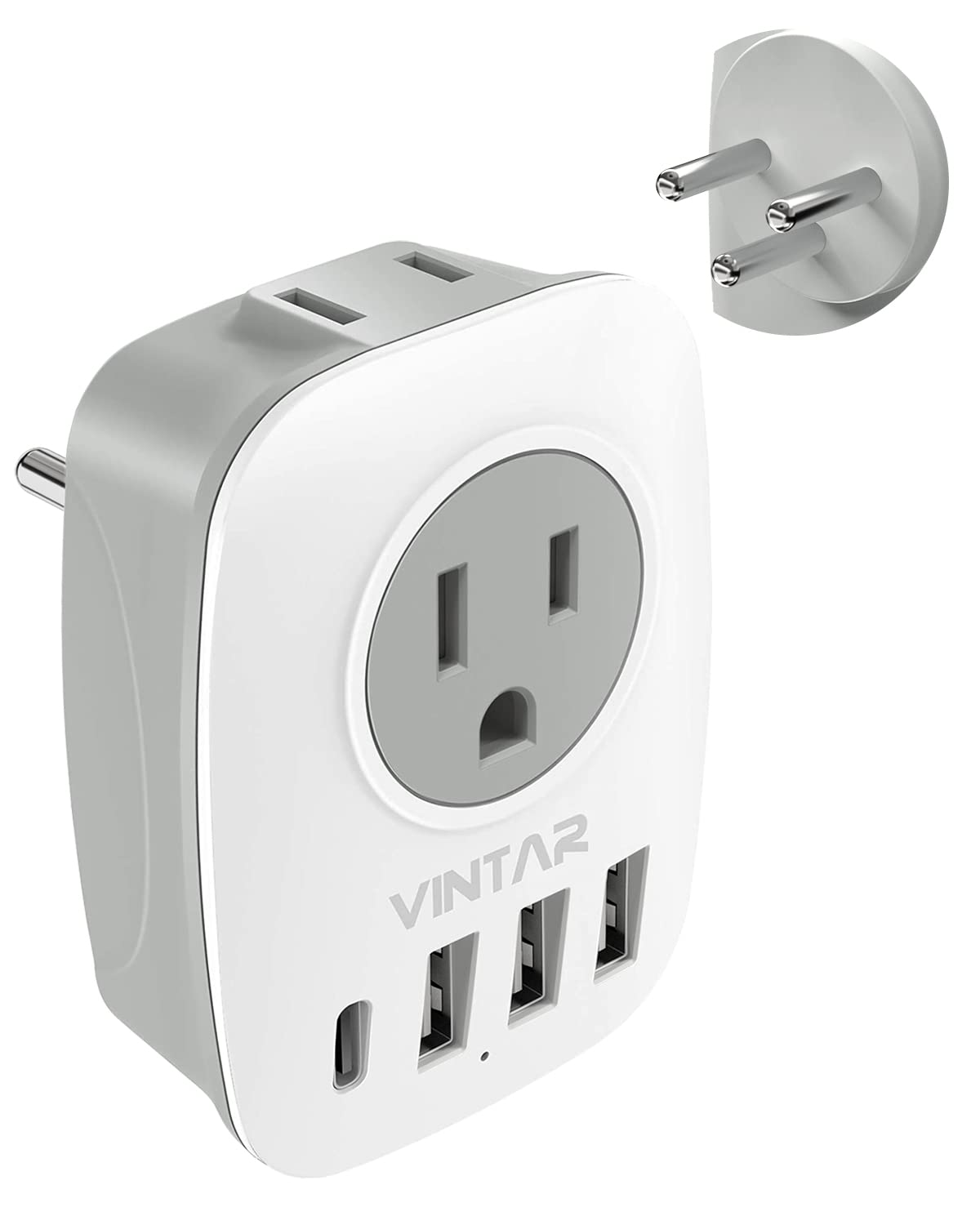 Israel Power Adapter, VINTAR Israel Plug Adapter with 1 USB C,3 USB Ports and 2 American Outlets,6 in 1 Type H Travel Adapter for US to Israel, Jerusalem, Palestine