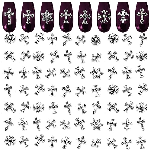 100 Pcs Silver Cross Nail Charms for Nails Design - Nail Charms Y2K Cross Charms for Nails Nail Gems Silver Nail Charms and Gems Y2K 3D Nail Charms - Nail Art Charms Nails With Charms Cross Nail Charm