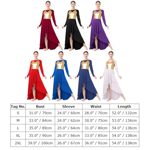 IBAKOM Women Gold Metallic High Low Praise Dance Dress Long Church Liturgical Worship Costume Tunic Lyrical Dance Outfits Ballerina Ballroom Dance Costume Christen Prayer Dance Dress Black High-Low S