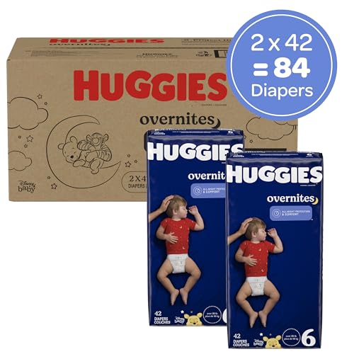 Huggies Overnites Size 6 Overnight Diapers (35+ lbs), 84 Ct (2 Packs of 42), Packaging May Vary