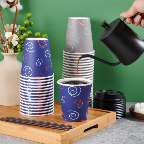 TV TOPVALUE 100 Pack 10 oz Paper Cups, Disposable Coffee Cups with Lids and Straws, Drinking Cups for Water, Coffee, Tea, Hot Coffee Cups for Home, Shops and Cafes