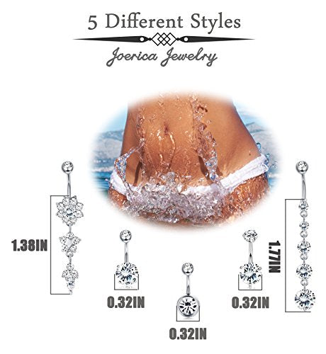 JOERICA 3Pcs 14G 316L Stainless Steel Belly Button Rings for Women Flower CZ Dangle Belly Button Rings Navel Piercing Jewelry