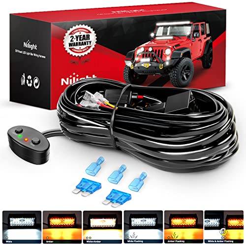 Nilight 16AWG Wiring Harness Kit 1 Lead Specially Customized for 6 Modes Amber White Strobe Light Bar Off Road LED Work Light 12V On Off Switch Remember Function Reset Function, 2 Years Warranty