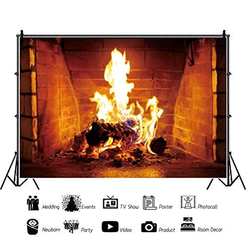 shensu 5x3ft Fireplace Photography Backdrops Autumn Winter Burning Firewoods Outdoor Woods Camping Cozy Evening Travel Barbeques Party Background Kids Adults Portrait Studio Photo Booth Props Vinyl