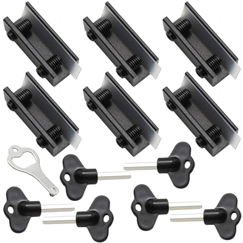 6 Sets of Window Locks Sliding Window Locks with Key for Vertical and Horizontal Sliding Windows and Doors Adjustable Window Security Locks for Children Home Bedroom and Office (Black)