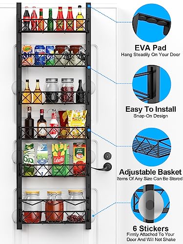 Fulpower Over the Door Pantry Organizer, 6-Tier Pantry Organizers and Storage, 6+1 Metal Hanging Wall Mount Spice Rack for Kitchen Behind the Door Storage Organizer with Adjustable Basket