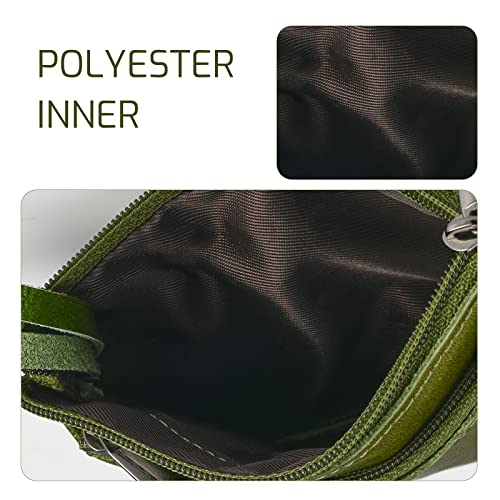 Genuine Leather Coin Purse Pouch Triple Zipper Card Holder Wallet with Key Ring,Black