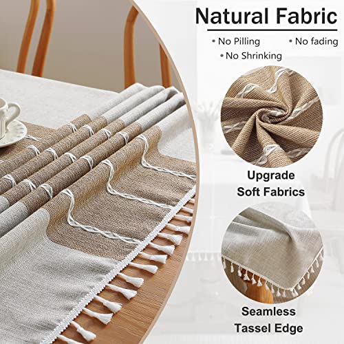 JIALE Table Cloth Rectangle Table, Heavy Duty Cotton Linen Waterproof Tablecloths Farmhouse Tablecloth, Soft and Wrinkle Free Table Cover with Tassels, Square, 55''x55'', 4 Seats