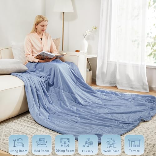 Deconovo Cooling Comforter, Cold Touch Fabric Absorbs Body Heat Cool Sleeping Summer Blanket, Cool Design Soft Fluffy Cooling Blanket for Night Sweats Hot Sleeper(Blue, 59x79 Inch)