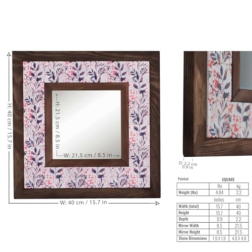 Handcrafted Natural Stone Mirrors with Solid Wood Frame, FLORAL Patterns