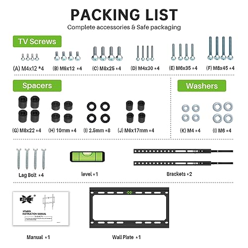 USX MOUNT Fixed TV Wall Mount with Low Profile for Most 26-60 Inch LED, LCD and Flat Screen TVs, TV Mount Bracket with VESA Up to 400x400mm and Weight Capacity 99lbs,and Space Saving TV Bracket