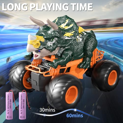 Bennol 2.4GHz Dinosaur Remote Control Car Toys for Kids Boys 4-7 5-7 8-12, RC Dinosaur Car Toys with Light, Sound, Spray, Indoor Outdoor Toys Gifts for 3 4 5 6 Year Old Boys, RC Car Toys for Boys