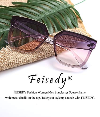 FEISEDY Fashion Women Men Sunglasses Square Frame Metal Shape Nesting Lenses B2595