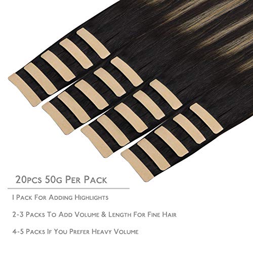 WENNALIFE Tape in Hair Extensions Human Hair, 20pcs 60g 26 inch Balayage Chocolate Brown to Caramel Blonde Remy Hair Extensions Straight Human Hair Tape in Extensions Skin Weft Tape Extensions