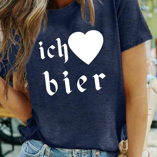 MAIHUN German Oktoberfest Shirt for Women Vintage Ich Heart Bier Tshirt Oktoberfest Short Sleeve Black