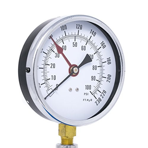 PIC Gauges ALTITUDE-454L-B Bottom Mount Dry Non-Fillable Altitude Gauge w/ Black Steel Case, Brass Internals, Plastic Lens, 4.5" Dial, 0/15 psi & 0/34 ftH2O Range, 1/4" Male NPT