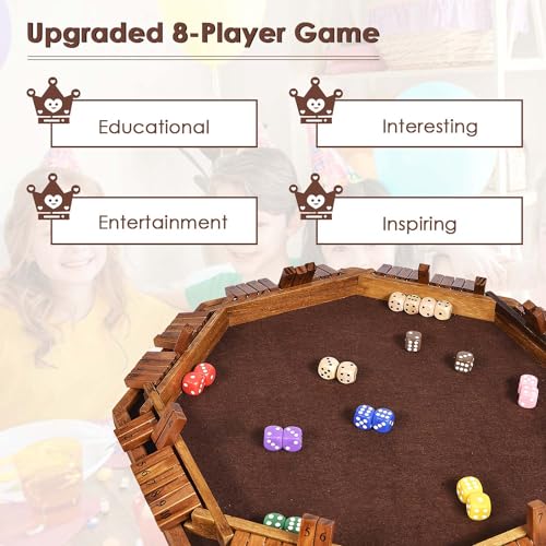 Vamslove Shut The Box Dice Game for 8 Players Upgraded Wooden Board Table Math Game with 16 +6 Dices - Educational Game for Kids, Adultsâ€‚(Instruction Included)